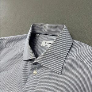 Eton Contemporary Shirt 43 17 Men's Button Up Long Sleeve White Blue Striped